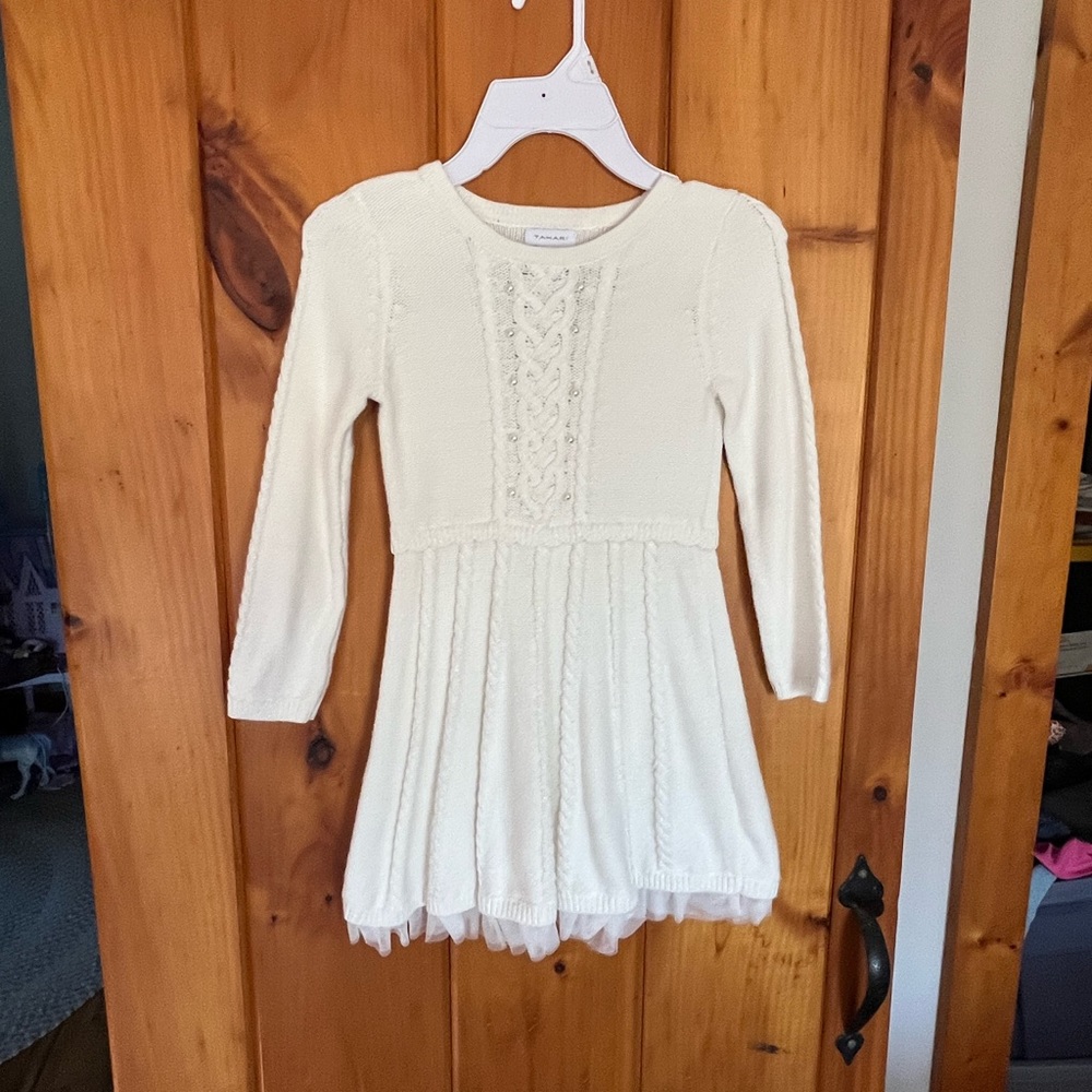 Little girl black and white snowflake sweater dress.